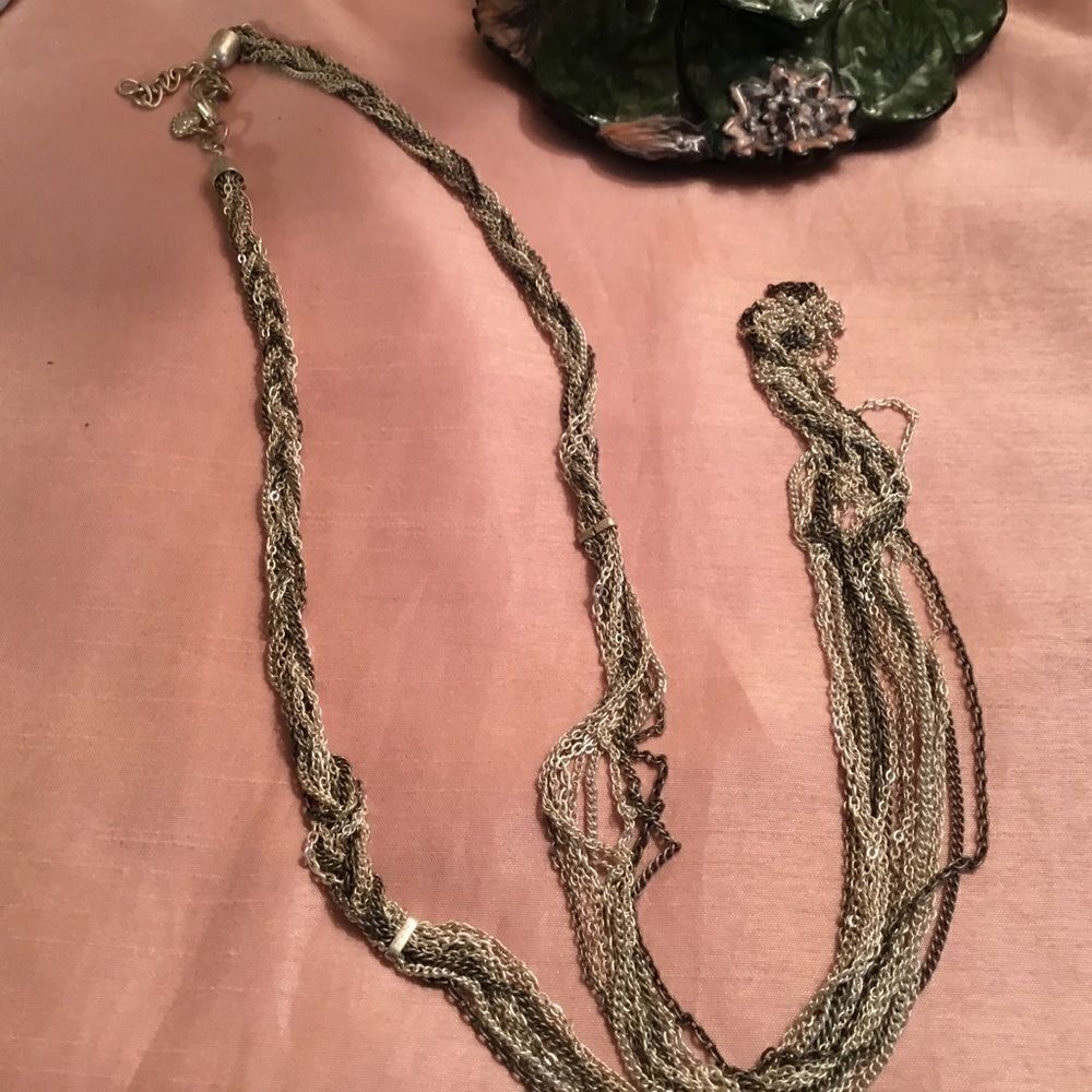 Silvertone & Black Braided Chain Necklace